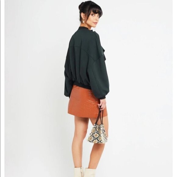 FEW MODA Bomber JACKET Ruffle Olive Green New with tags size Large #104 - Picture 12 of 13